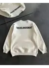 Kışlık Bisiklet Yaka Oversize Baskılı SweatShirt - Beyaz