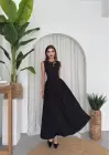 Omarı Zarif Siyah Midi Elbise