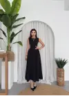 Omarı Zarif Siyah Midi Elbise