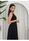 Omarı Zarif Siyah Midi Elbise