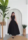 Omarı Zarif Siyah Midi Elbise