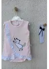 Kız Bebek Pembe Kedili Fırfırlı Bandanalı Badi