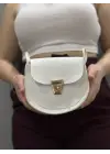 Omarı Elegan Beyaz Deri Cilt Çanta