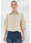 Kol Detaylı Bej Crop Gömlek 20246