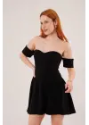 Omarı Şık Straplez Siyah Mini Elbise