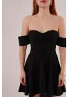 Omarı Şık Straplez Siyah Mini Elbise