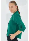 Kol Detaylı Zümrüt Yeşili Crop Gömlek 20246