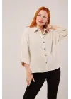 Kol Katlama Detaylı Bej Gömlek