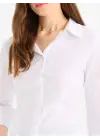 Kol Manşeti Geniş Düğmeli Gömlek -Beyaz