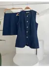 Omarı Kolsuz Denim Takım Etekli Tarzı