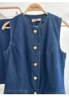 Kolsuz Yelekli Mini Etekli Denim Takım 10164