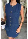Omarı Kolsuz Denim Takım Etekli Tarzı