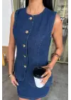 Omarı Kolsuz Denim Takım Etekli Tarzı