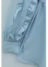 Kolu Fırfırlı Taşlı Düğmeli Bağlamalı Gömlek  -Buz Mavi