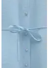 Kolu Fırfırlı Taşlı Düğmeli Bağlamalı Gömlek  -Buz Mavi