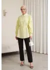 Kolu Fırfırlı Taşlı Düğmeli Bağlamalı Gömlek  -Sarı