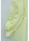 Kolu Fırfırlı Taşlı Düğmeli Bağlamalı Gömlek  -Sarı
