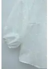 Kolu Lastikli Fistolu Yarı Transparan Keten Gömlek -Beyaz