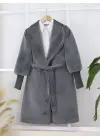Füme Kolu Ribanalı Şal Yaka Astarlı Kaşe Kaban Kadın Giyim