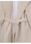 Kolu Ribanalı Şal Yaka Astarlı Kaşe Kaban -Krem