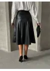 Komple parçalı deri etek siyah h26441