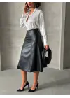 Komple parçalı deri etek siyah h26441