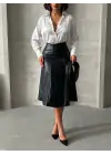 Komple parçalı deri etek siyah h26441