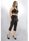 Omarı Büyük Beden Kadın Kapri Tayt Siyah - Sporcu Stili Sade ve Şık