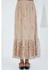 Krem Desenli Şifon Etek 8010