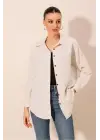 Krem Düz Oversize Uzun Basic Gömlek 3900