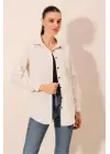 Krem Düz Oversize Uzun Basic Gömlek 3900