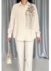 Krem Pulpayet Nakışlı Bedensiz Gömlek
