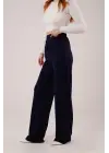 Omarı Bol Paça Lacivert Krep Kumaş Pantolon