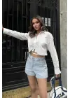Omarı Derin Sırt Dekolte Crop Gömlek