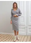 Kruvaze şardonlu etekli takım gri