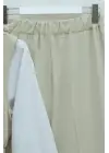 Kruvaze Yaka Beli Lastikli Yelek Pantolon Modal Takım -Bej