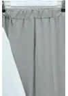 Kruvaze Yaka Beli Lastikli Yelek Pantolon Modal Takım -Gri