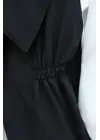 Kruvaze Yaka Beli Lastikli Yelek Pantolon Modal Takım -Siyah