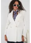 Kruvaze Yaka Blazer Ceket 0722 - Beyaz