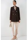 Kruvaze Yaka Blazer Ceket 0722 - Kahverengi