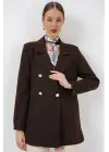 Kruvaze Yaka Blazer Ceket 0722 - Kahverengi