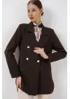 Kruvaze Yaka Blazer Ceket 0722 - Kahverengi