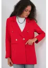 Kruvaze Yaka Blazer Ceket 0722 - Kırmızı