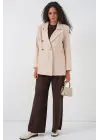 Kruvaze Yaka Blazer Ceket 0722 - Krem