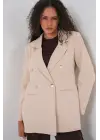 Kruvaze Yaka Blazer Ceket 0722 - Krem