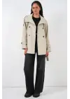Kruvaze Yaka Kısa Trençkot 5980 - Bej