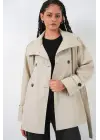 Kruvaze Yaka Kısa Trençkot 5980 - Bej