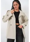 Kruvaze Yaka Kısa Trençkot 5980 - Bej