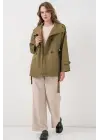 Kruvaze Yaka Kısa Trençkot 5980 - Haki