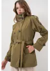 Kruvaze Yaka Kısa Trençkot 5980 - Haki